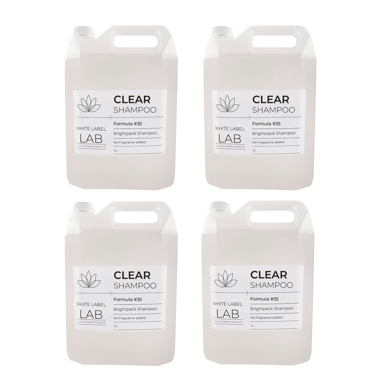 Brightpack Clear Shampoo – Pack of 4 (5L) for bulk buying, perfect for small businesses, salons, and sustainable refill stations.