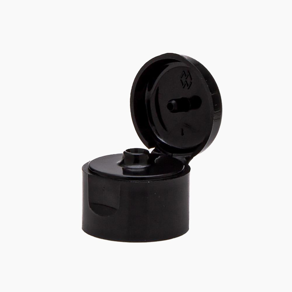 Black 24mm Open Flip Top Cap On A White Background | Brightpack Closures And Accessories