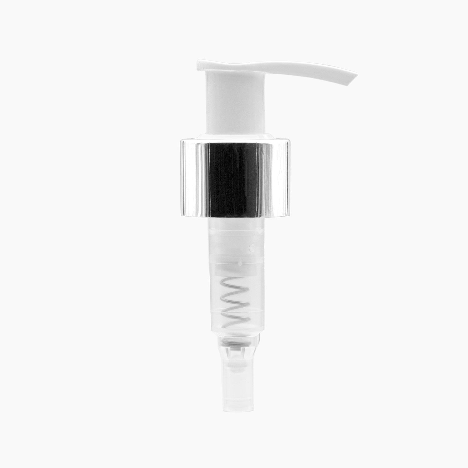 Silver Collar White 24mm Plastic Lotion Pump Cap On White Background | Brightpack Closures And Accessories
